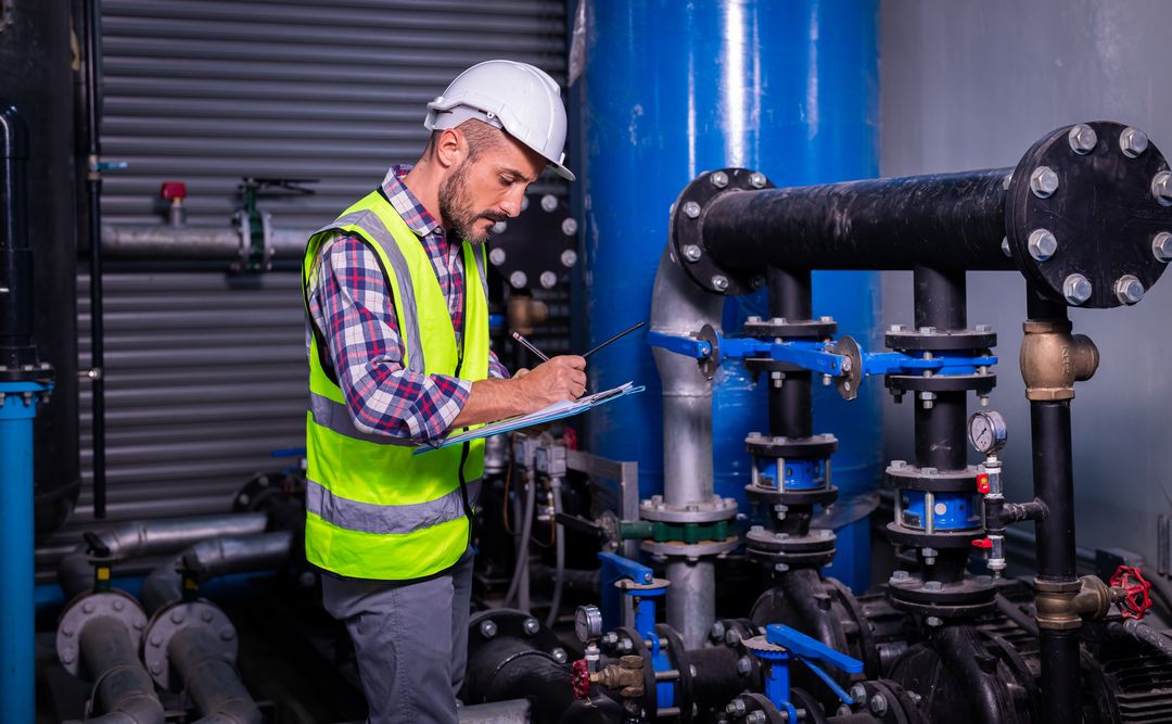 Ingeniero inspeccionando tubería industrial
